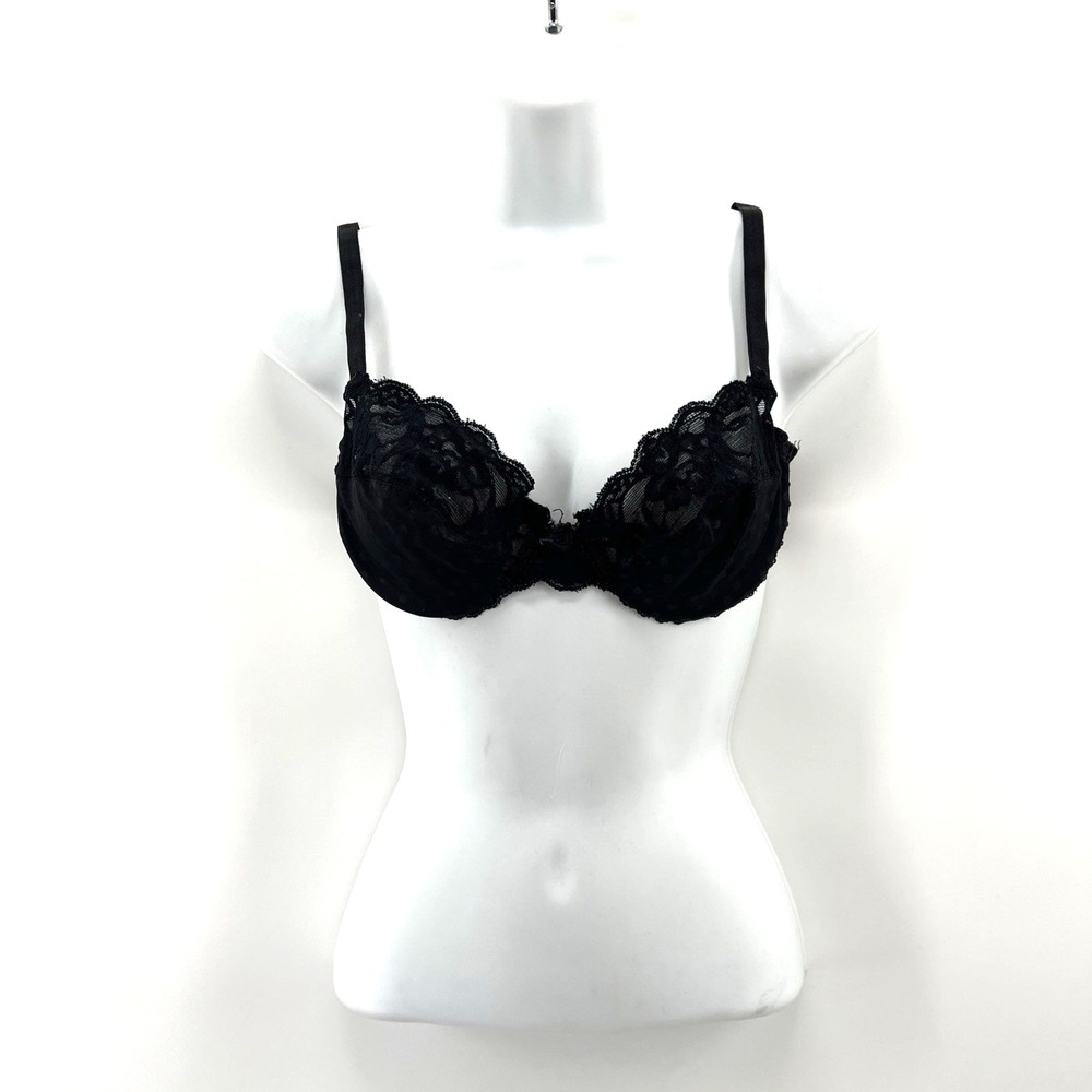 Vintage Valentino Intimo Bra Women 36B Black Polka Dot Unpadded Lace Off Duty